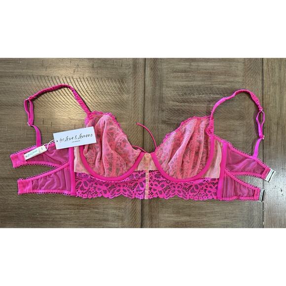 NWT For Love & Lemons Hot Pink Butterfly Lace Mesh Underwire Bra Women’s 34D NEW - Picture 13 of 16